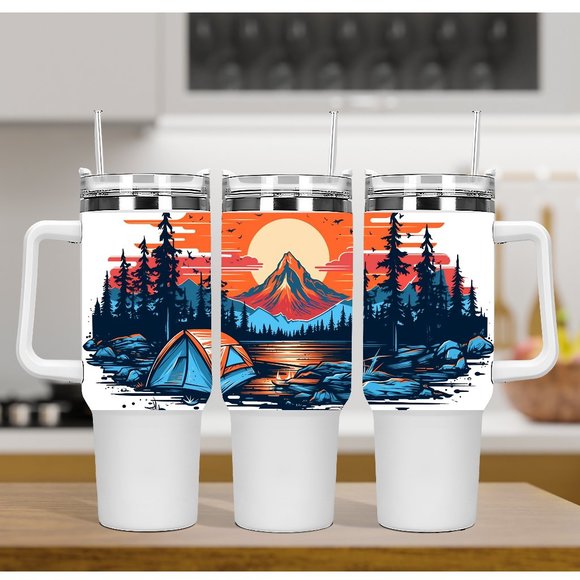 Custom 40 oz Tumbler Colorful Outdoor Camping Mountain View Double-wall … - Picture 1 of 6